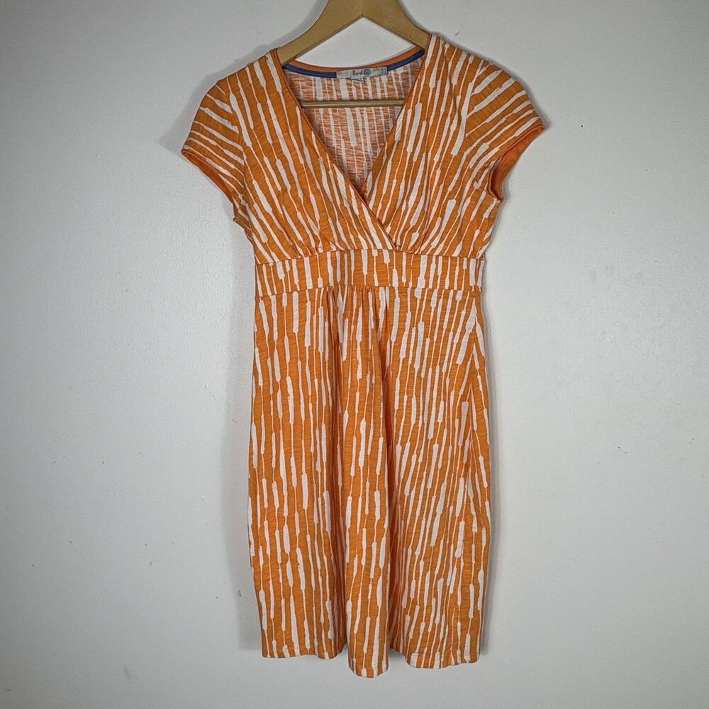 Boden Lola Jersey Orange White Cap Sleeve Dress Women's 4P Preppy Summer Vacay